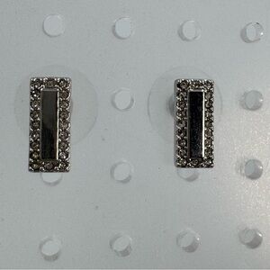 Kate Spade Raising The Bar Silver Tone With Pave Crystals Rectangle Bar Earrings